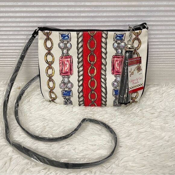 BRIGHTON GLITTER & GO POUCH/ CROSSBODY BAG Sketchbook Print LOVE Canvas NEW - Picture 2 of 9